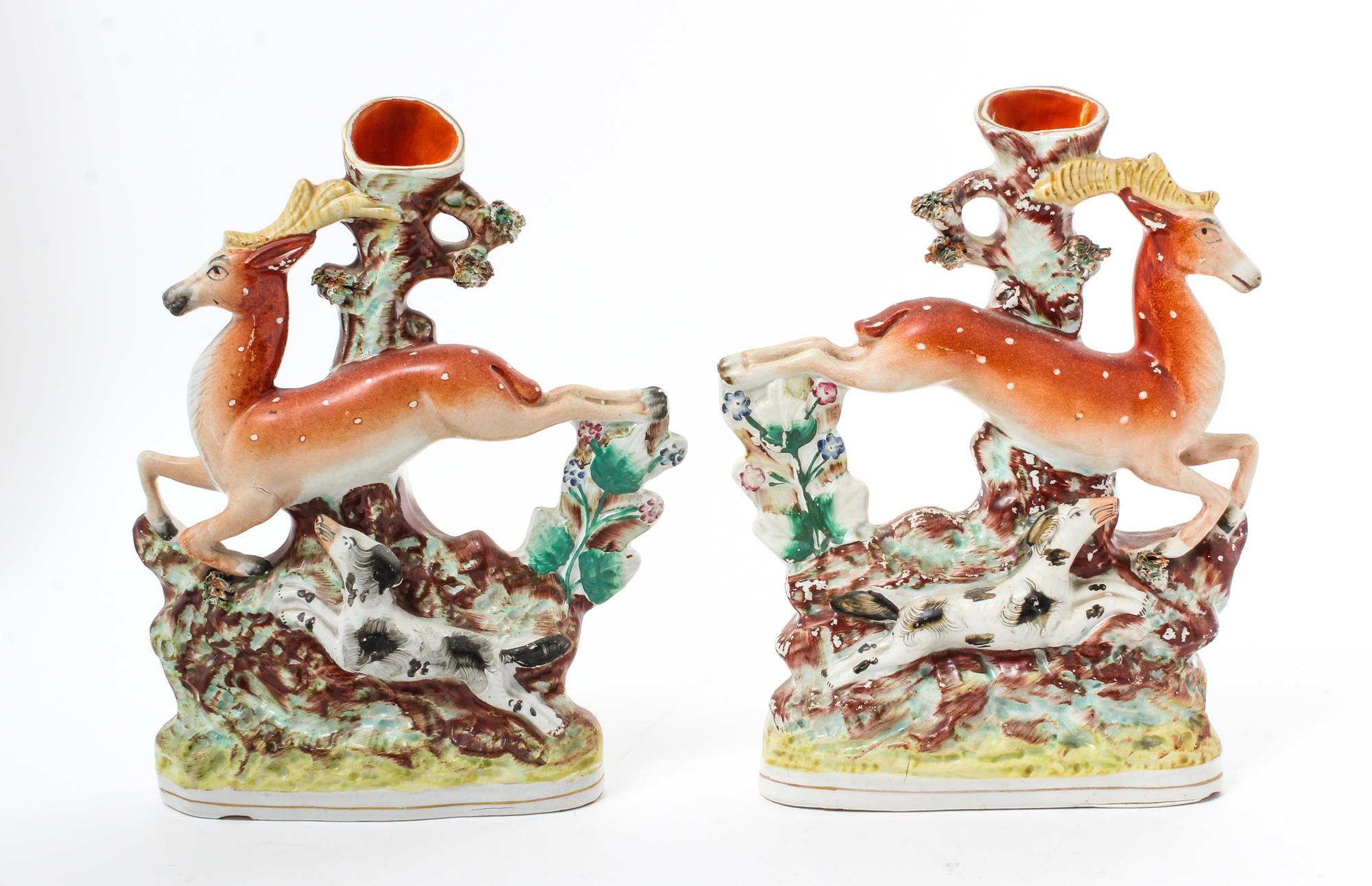 A Pair of Staffordshire Spill Vases Height 11 1/2 inches. — 19TH CENTURY