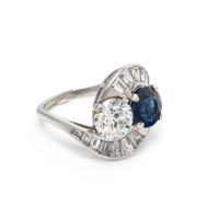 SAPPHIRE AND DIAMOND 'TOI ET MOI' RING