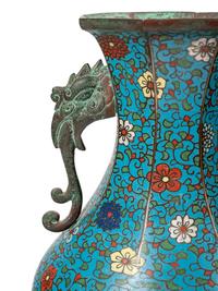 Five Japanese Archaistic Blue Ground Cloisonné Enameled Vases