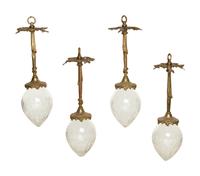 A Set of Four Gilt Bronze and Cut Glass Pendant Lights