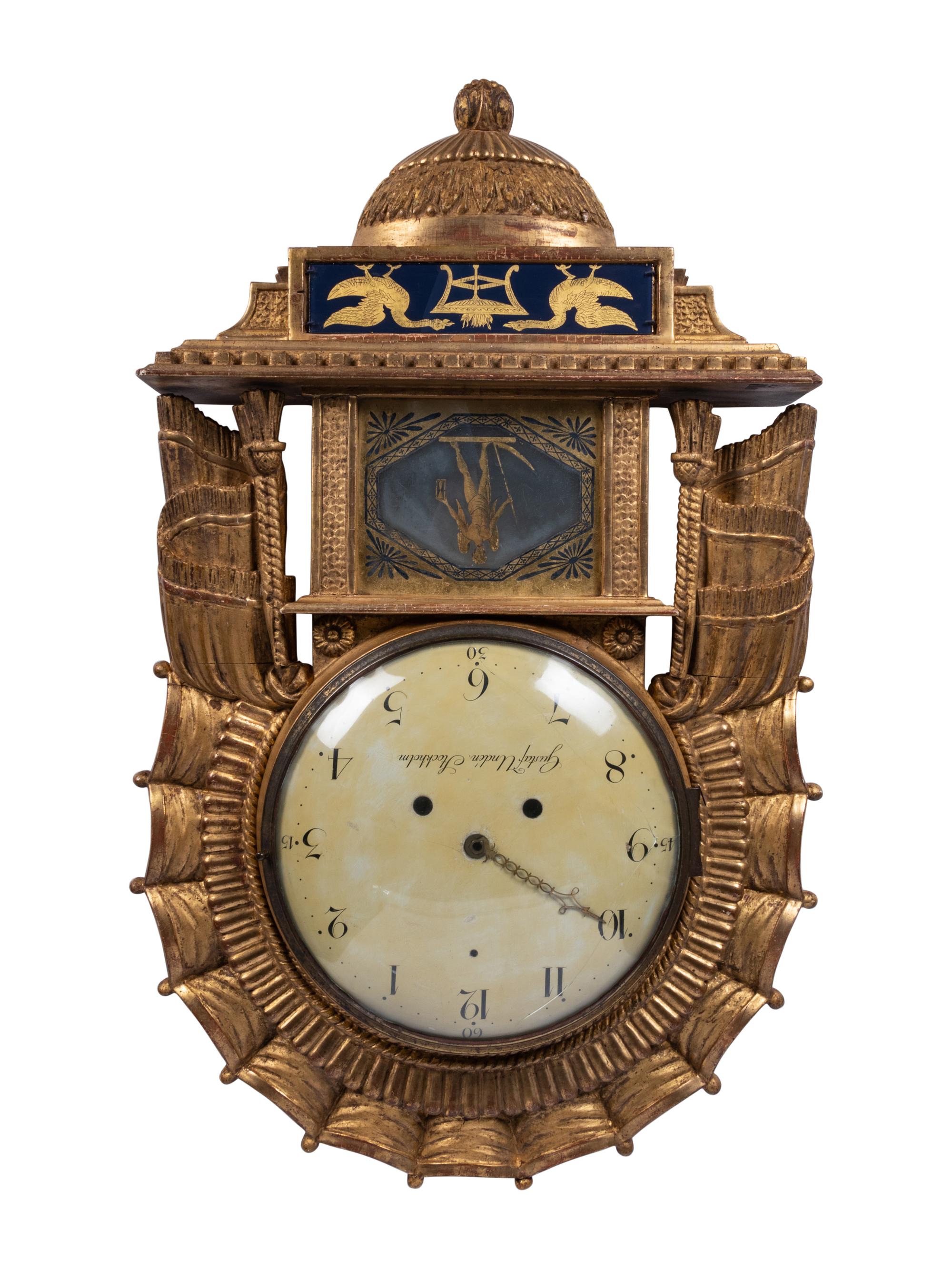 A Swedish Giltwood Wall Clock