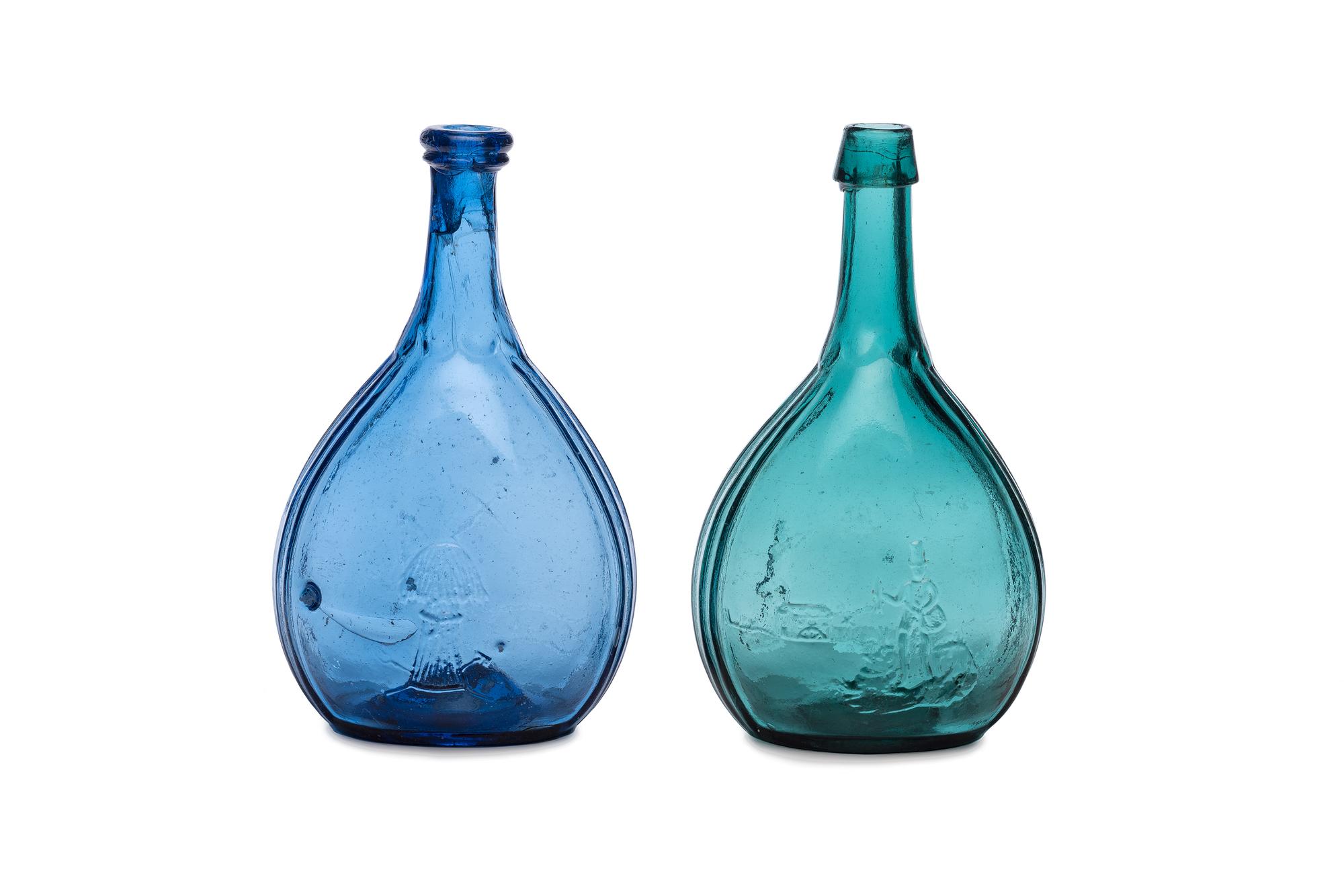 Two Molded Glass Calabash Bottles
