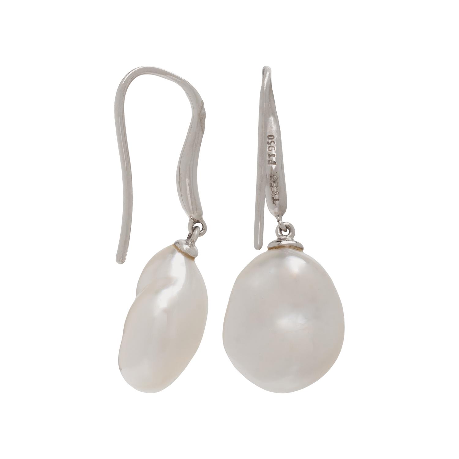 TIFFANY & CO., BAROQUE CULTURED PEARL AND PLATINUM EARRINGS