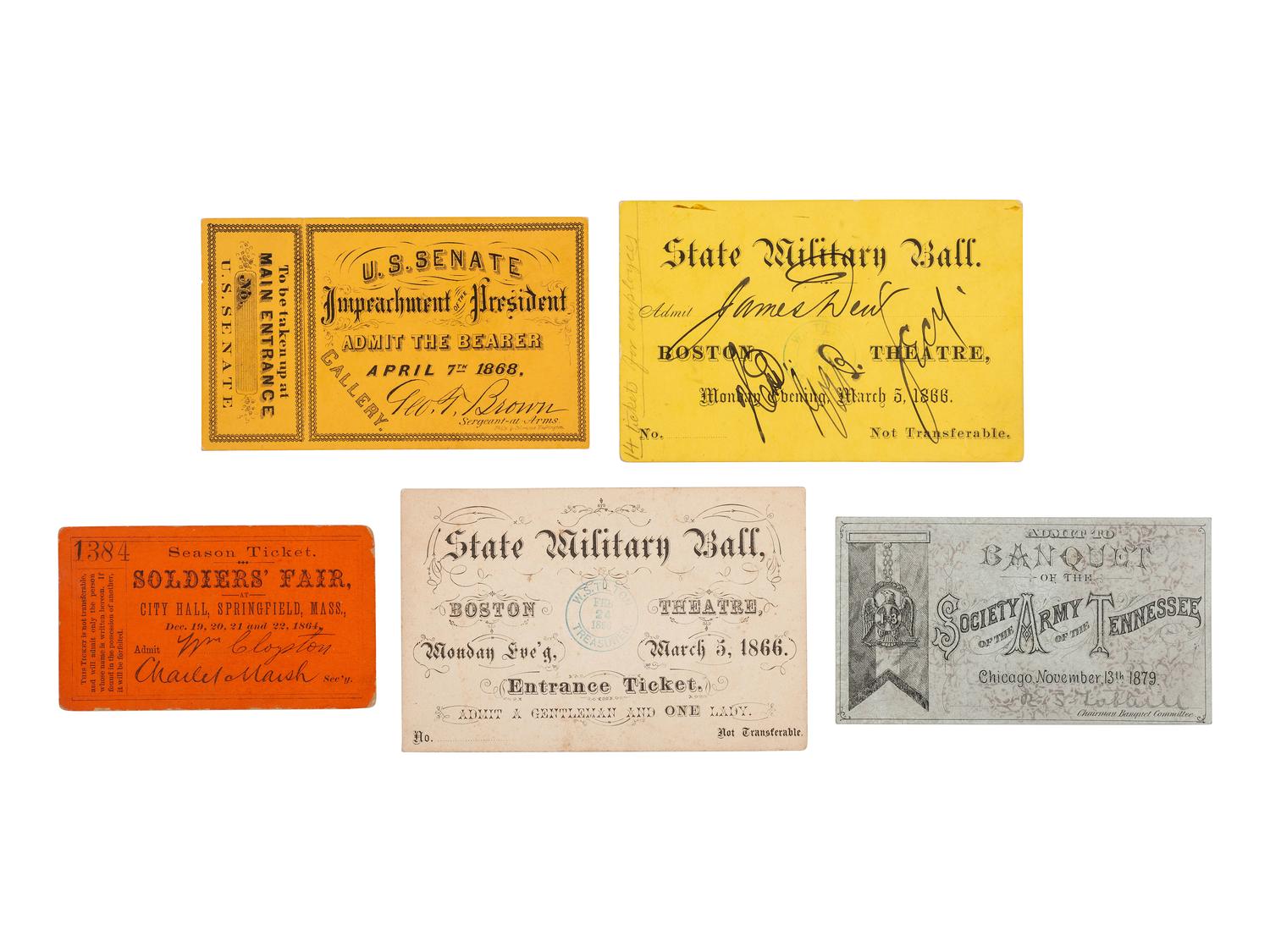 [CIVIL WAR]. Union and Confederate ephemera, incl. a sketch, and a ticket to Johnson's impeachment.