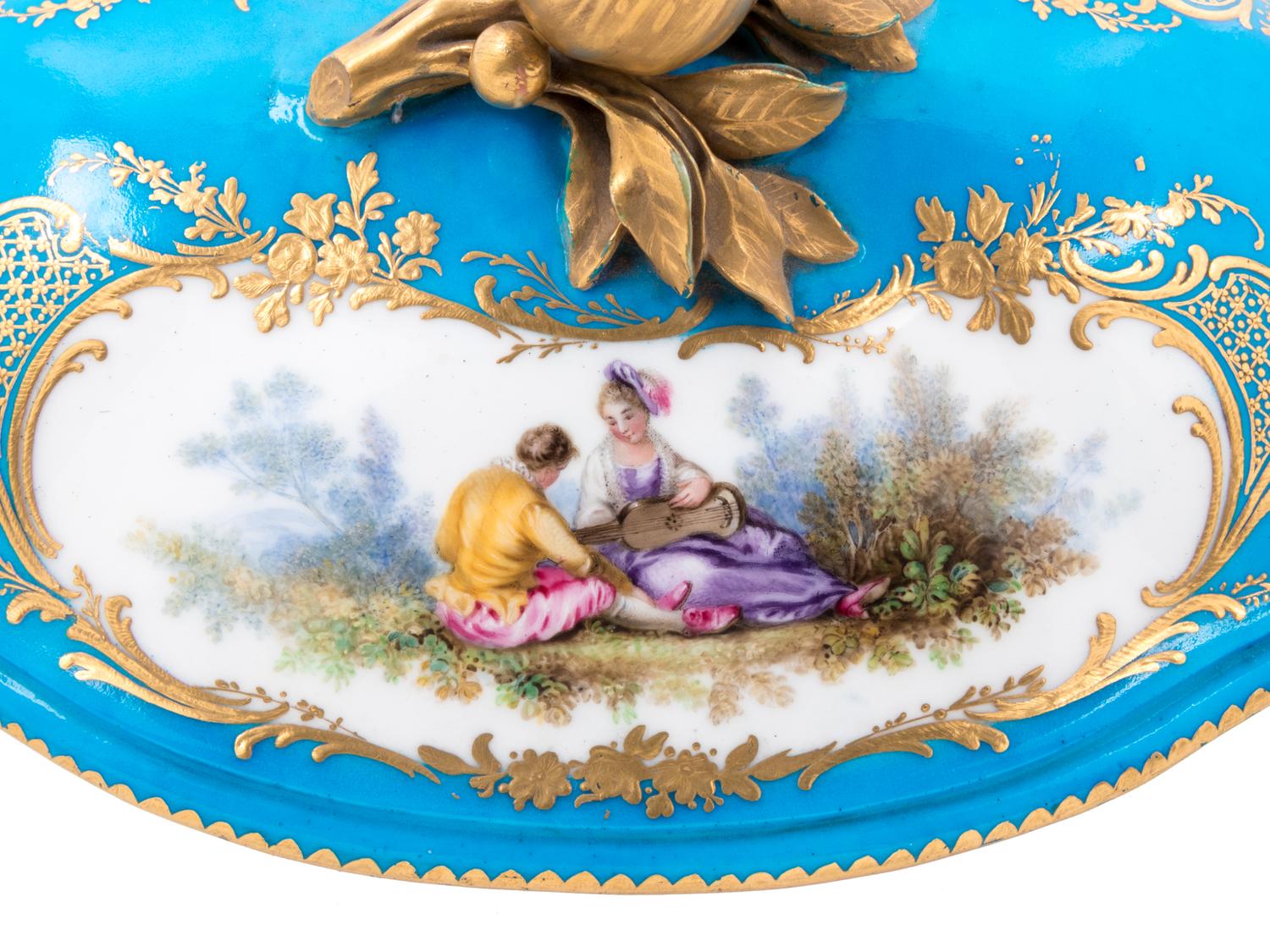 A Sèvres Painted and Parcel Gilt Turquoise-Ground Porcelain Covered Tureen
