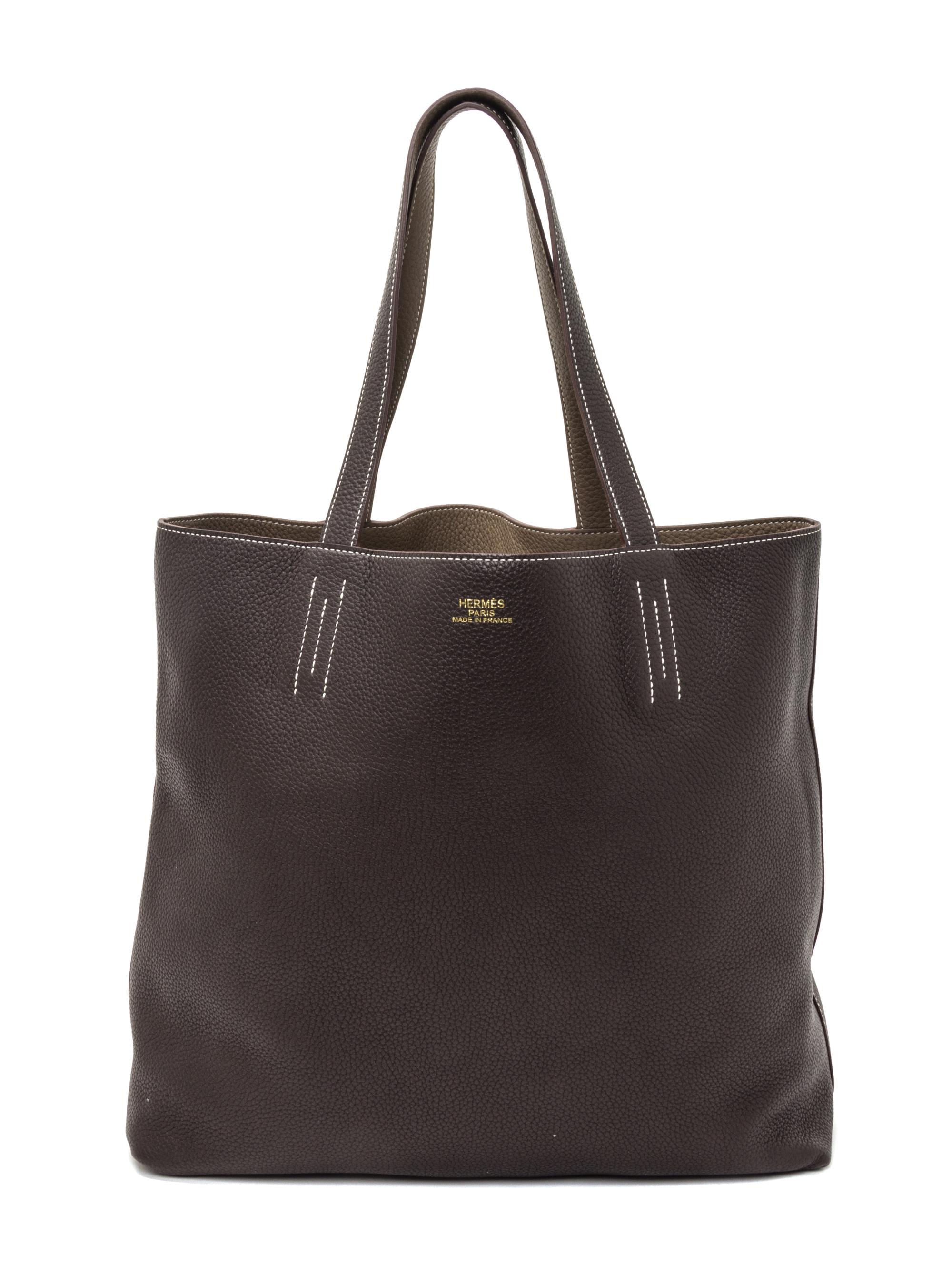 An Hermes Etoupe/Dark Brown 45cm Taurillon Clemence Double Sens Tote, 17.5" x 15.5" x 5".