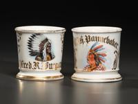 Two Porcelain Shaving Mugs Depicting Native Americans