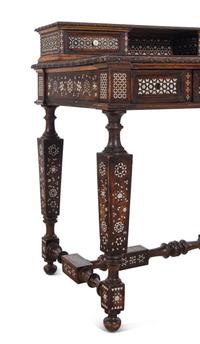 A Moroccan Bone Inlaid Walnut Desk and Chair