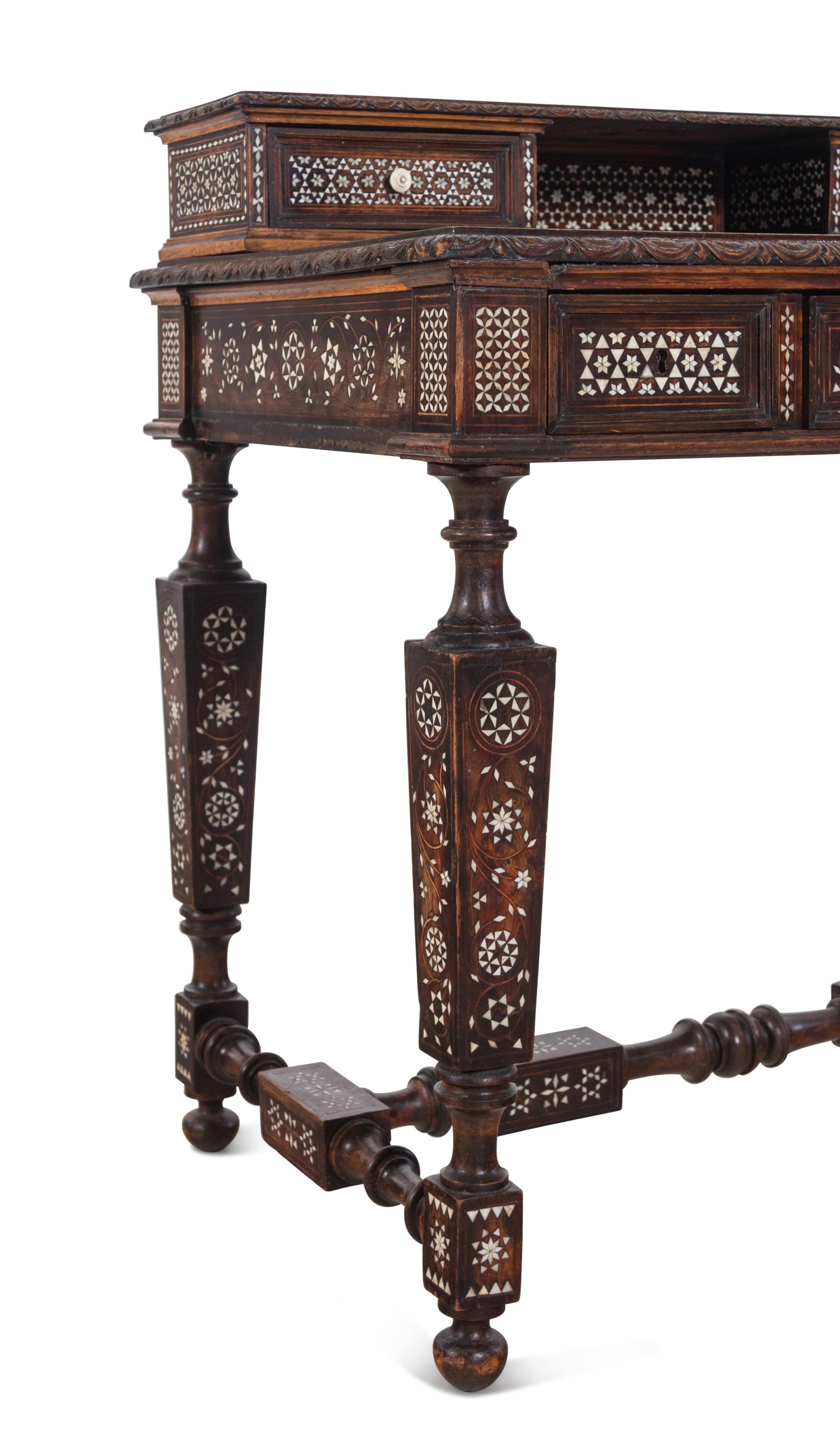 A Moroccan Bone Inlaid Walnut Desk and Chair