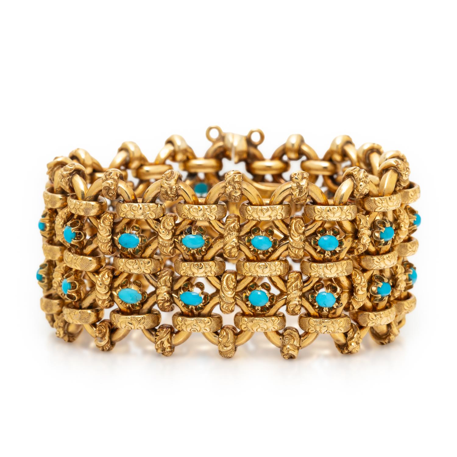 FRENCH, TURQUOISE AND YELLOW GOLD BRACELET