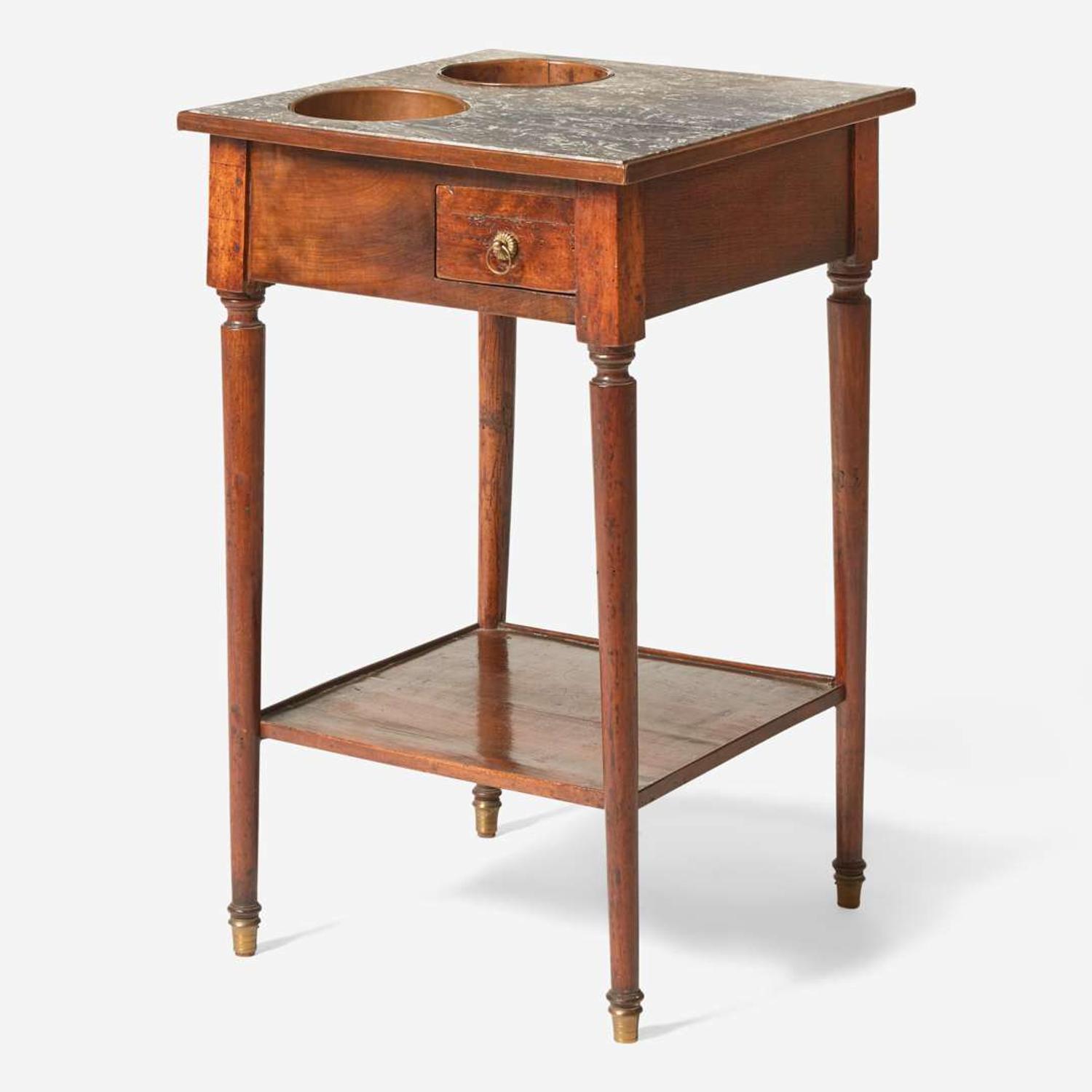 A Directoire walnut rafraîchissoir with Lumachella di San Vitale marble top circa 1800