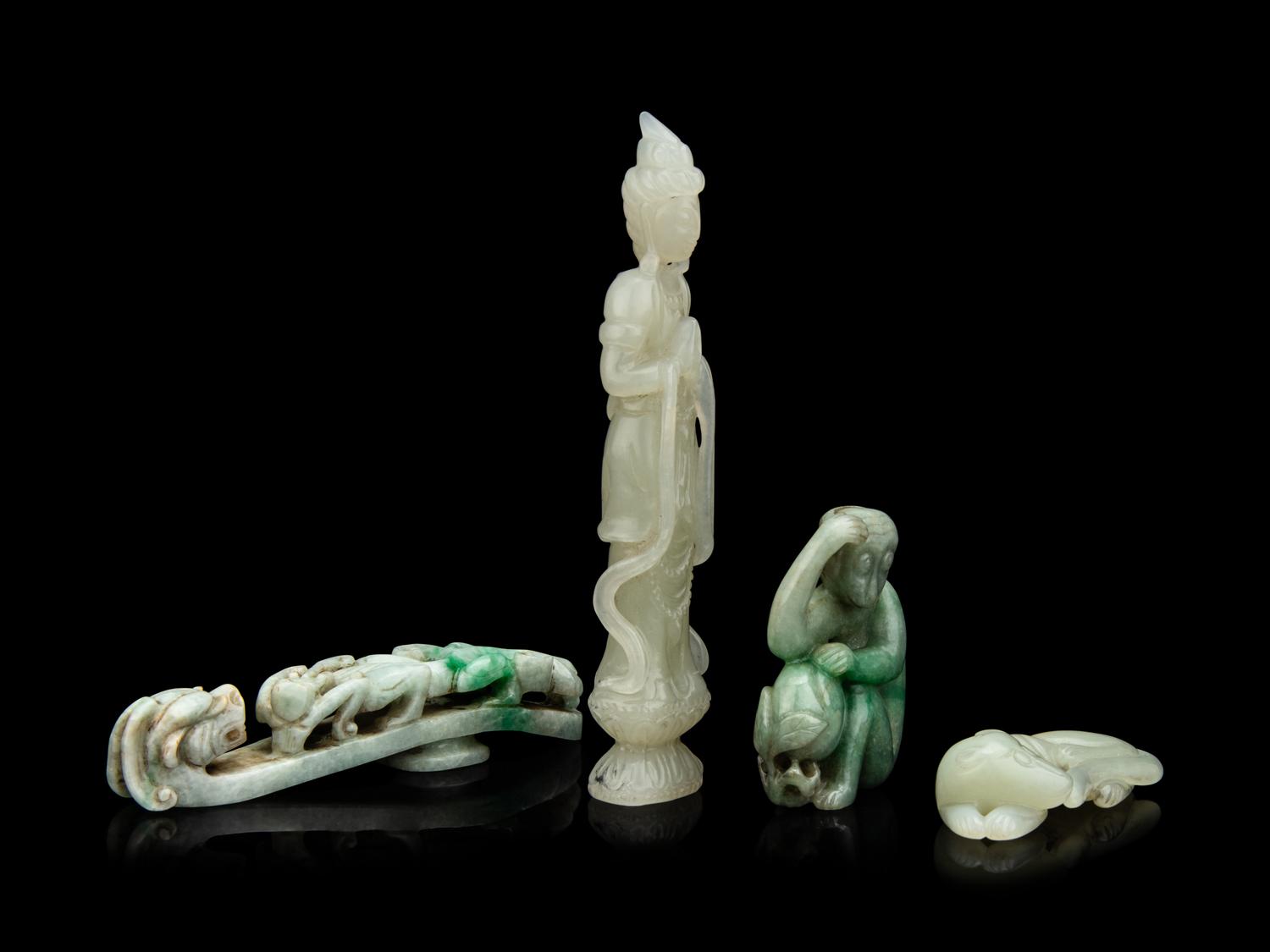 Four Chinese Carved Jade and Jadeite Articles