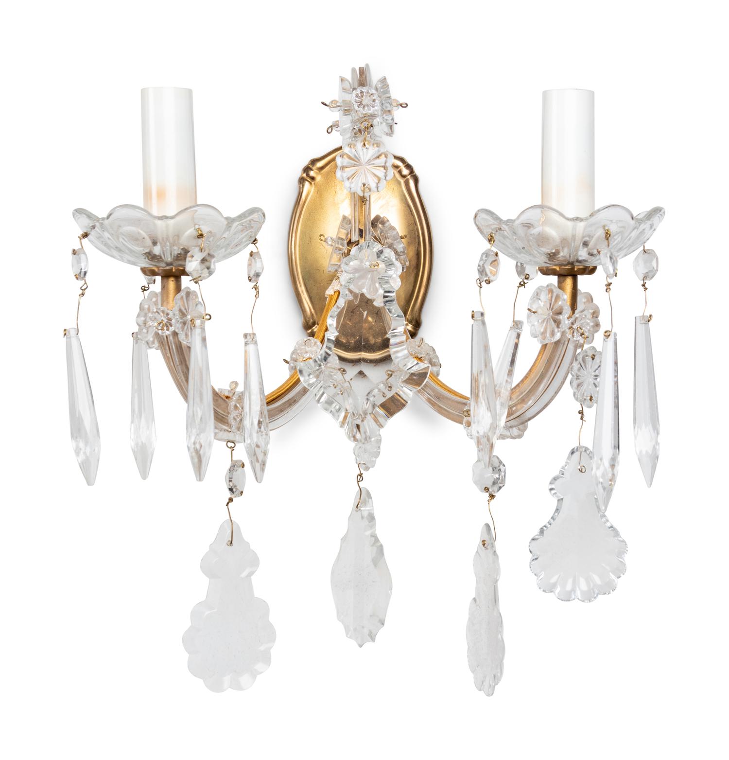 A Set of Four Cased Glass Two-Light Sconces
