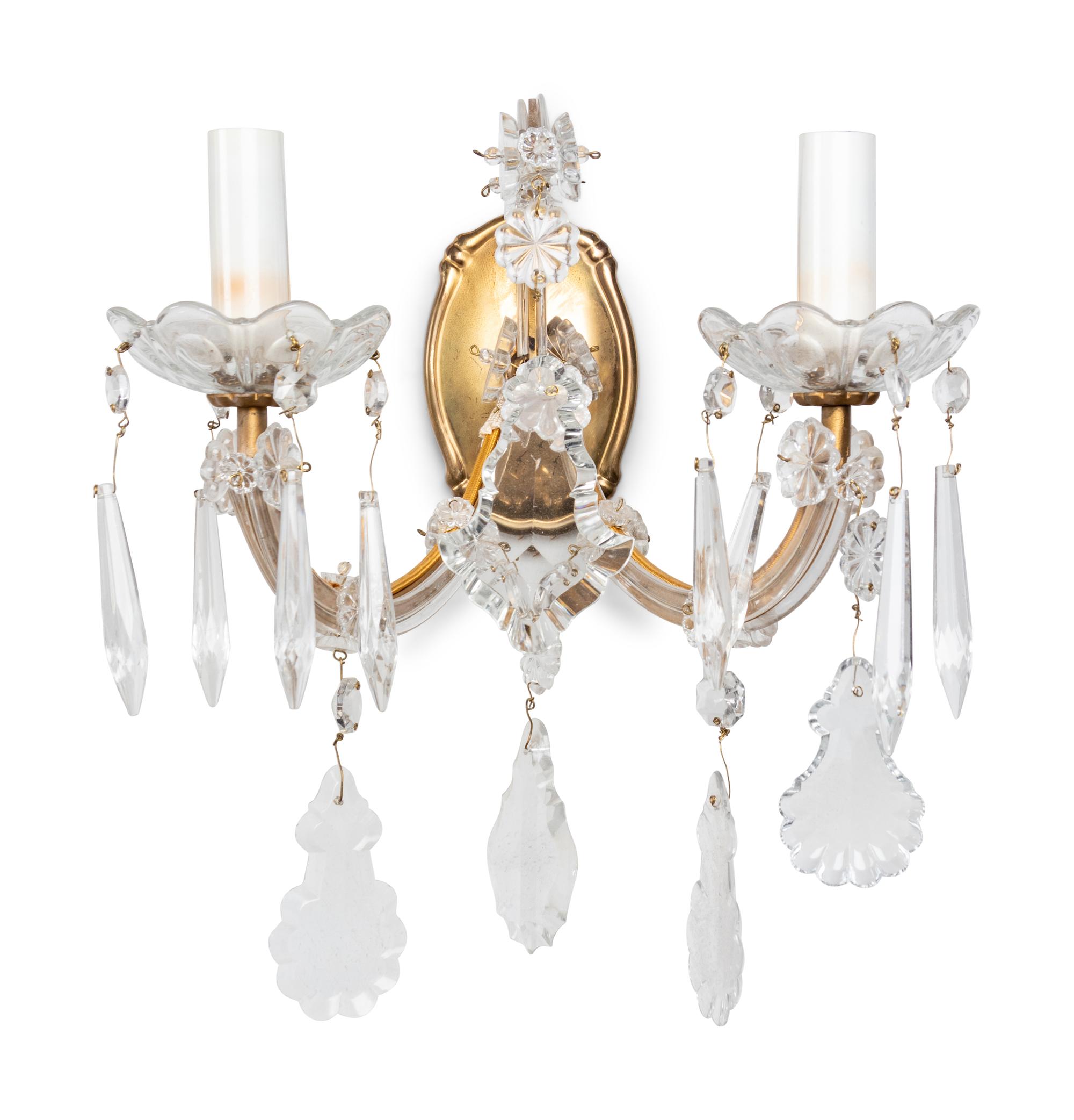 A Set of Four Cased Glass Two-Light Sconces