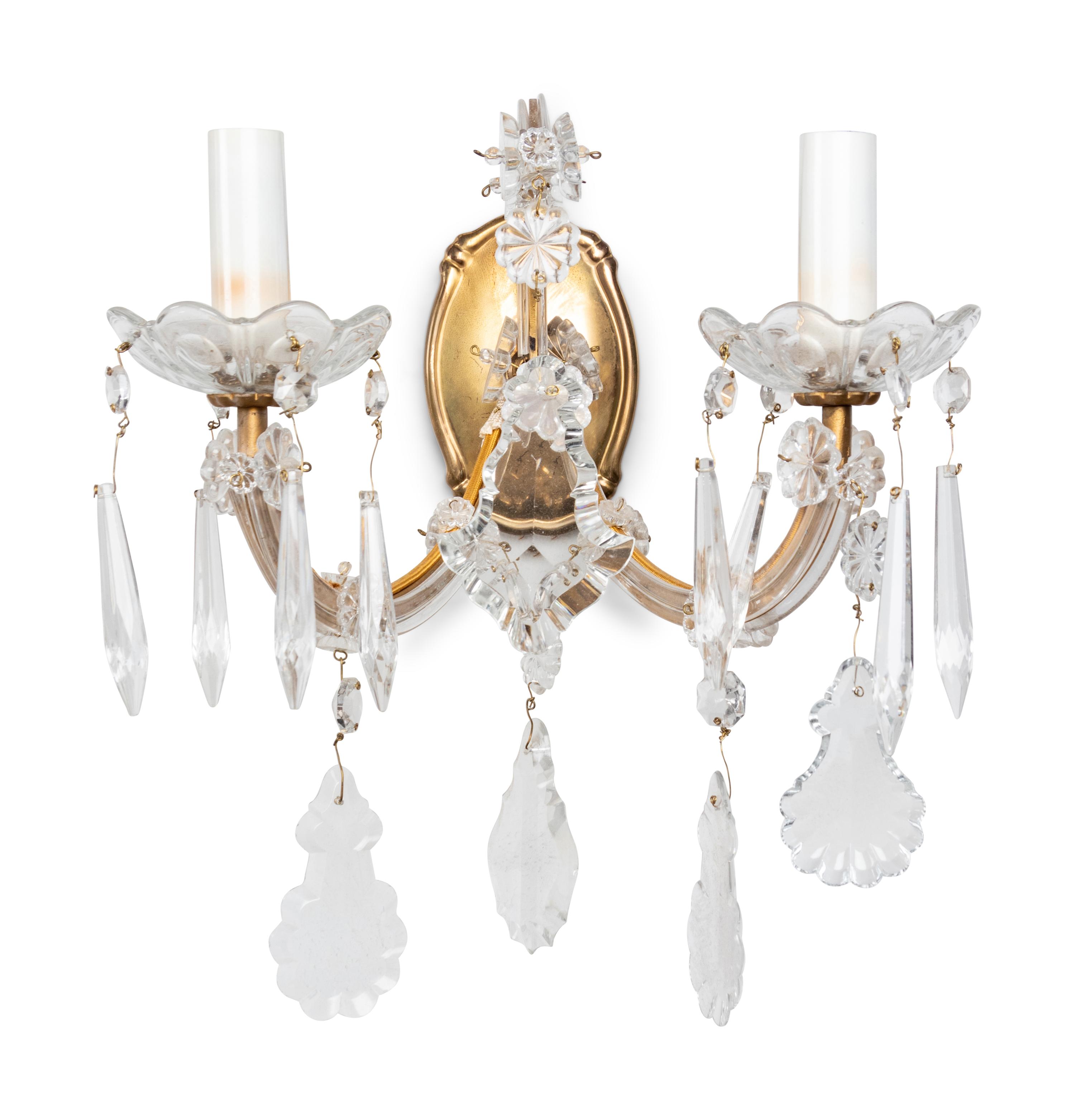 A Set of Four Cased Glass Two-Light Sconces