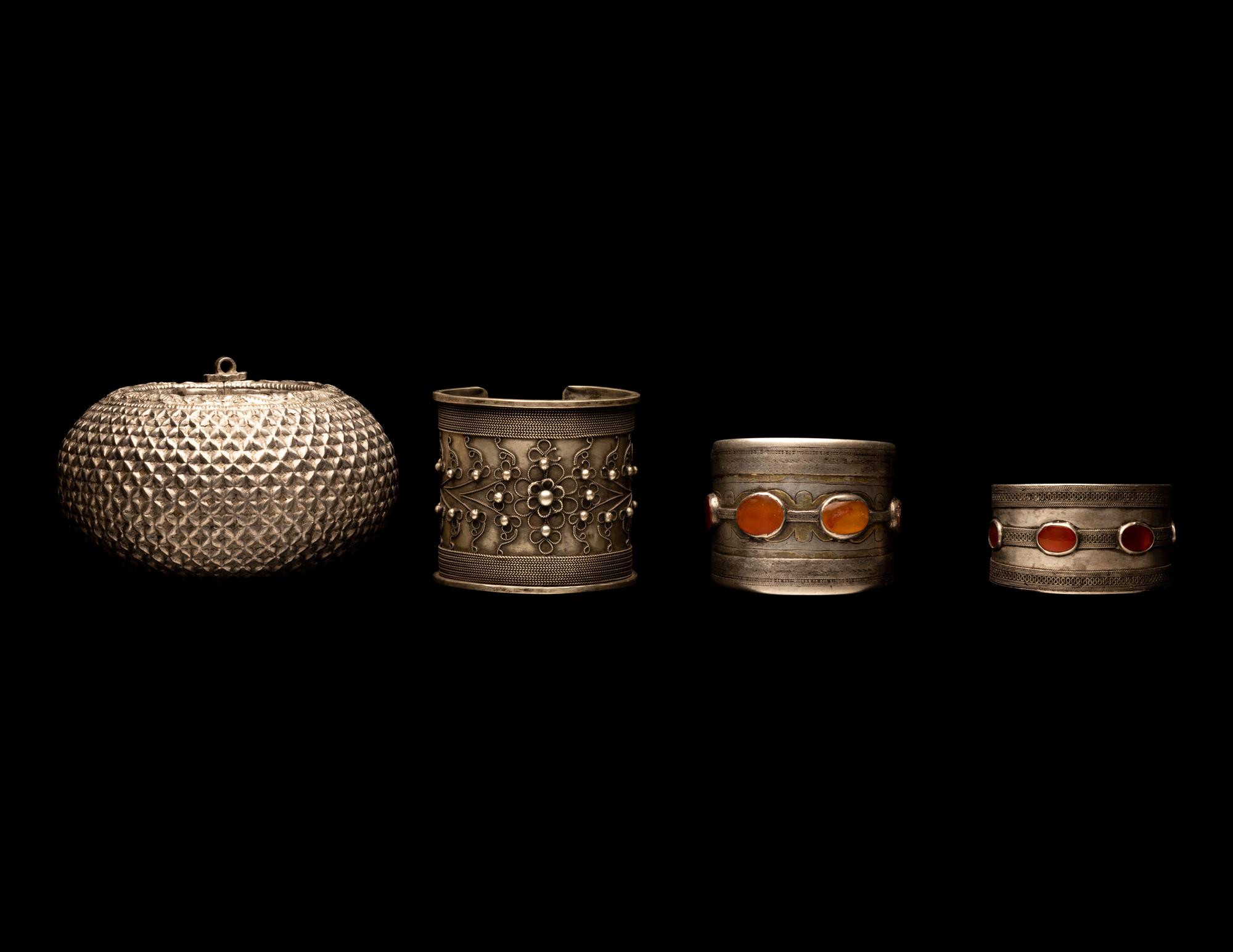 Four Central Asian Silver Cuff Bracelets