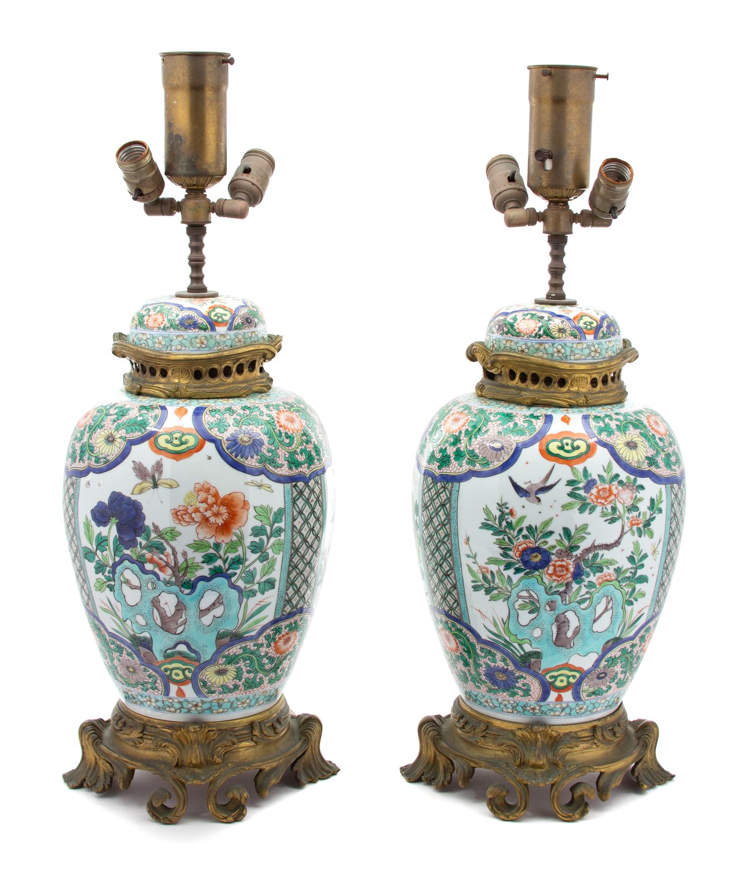 A Pair of Chinese Export Porcelain Vases Height overall 26 inches. — 19TH CENTURY