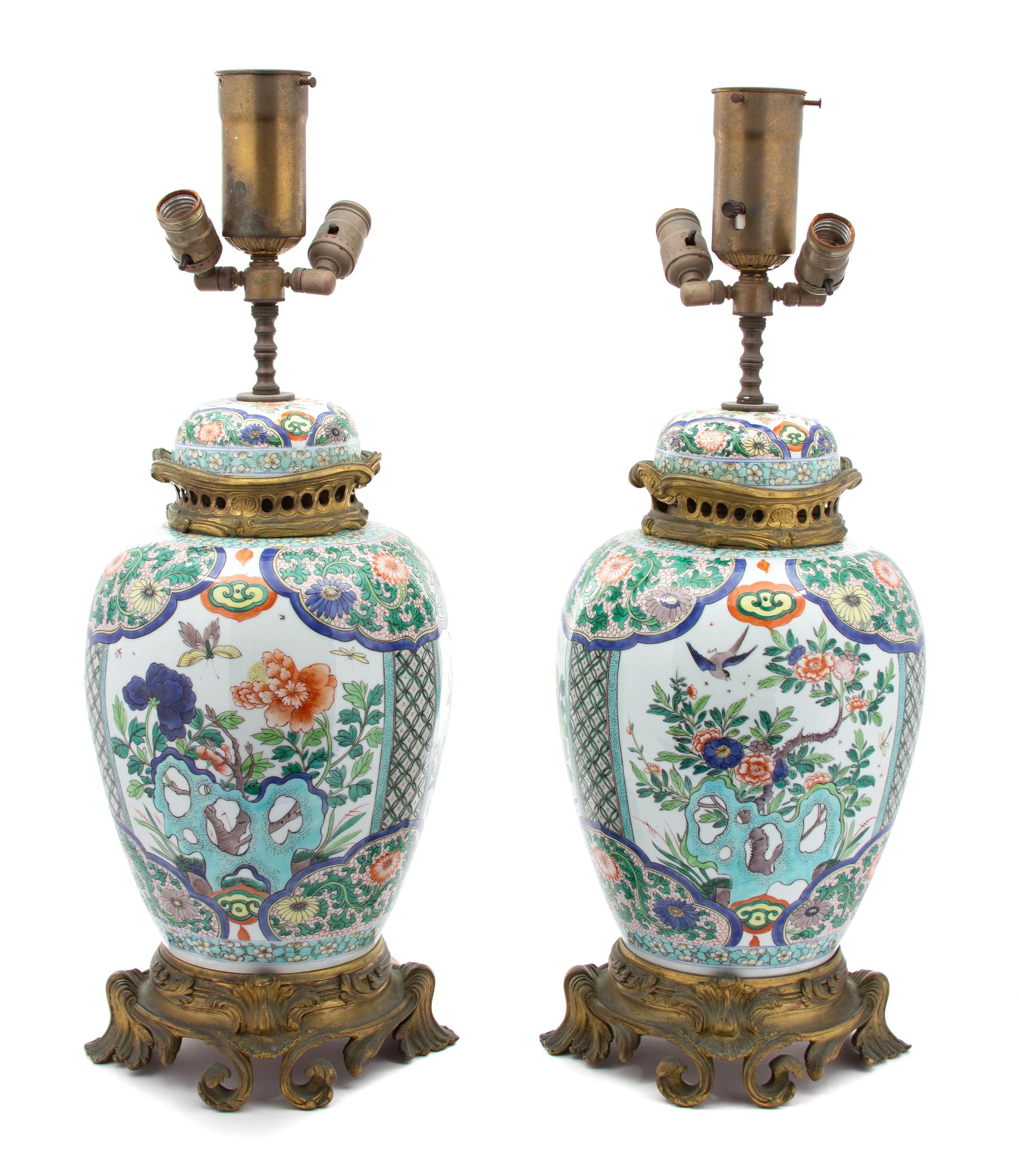 A Pair of Chinese Export Porcelain Vases Height overall 26 inches. — 19TH CENTURY