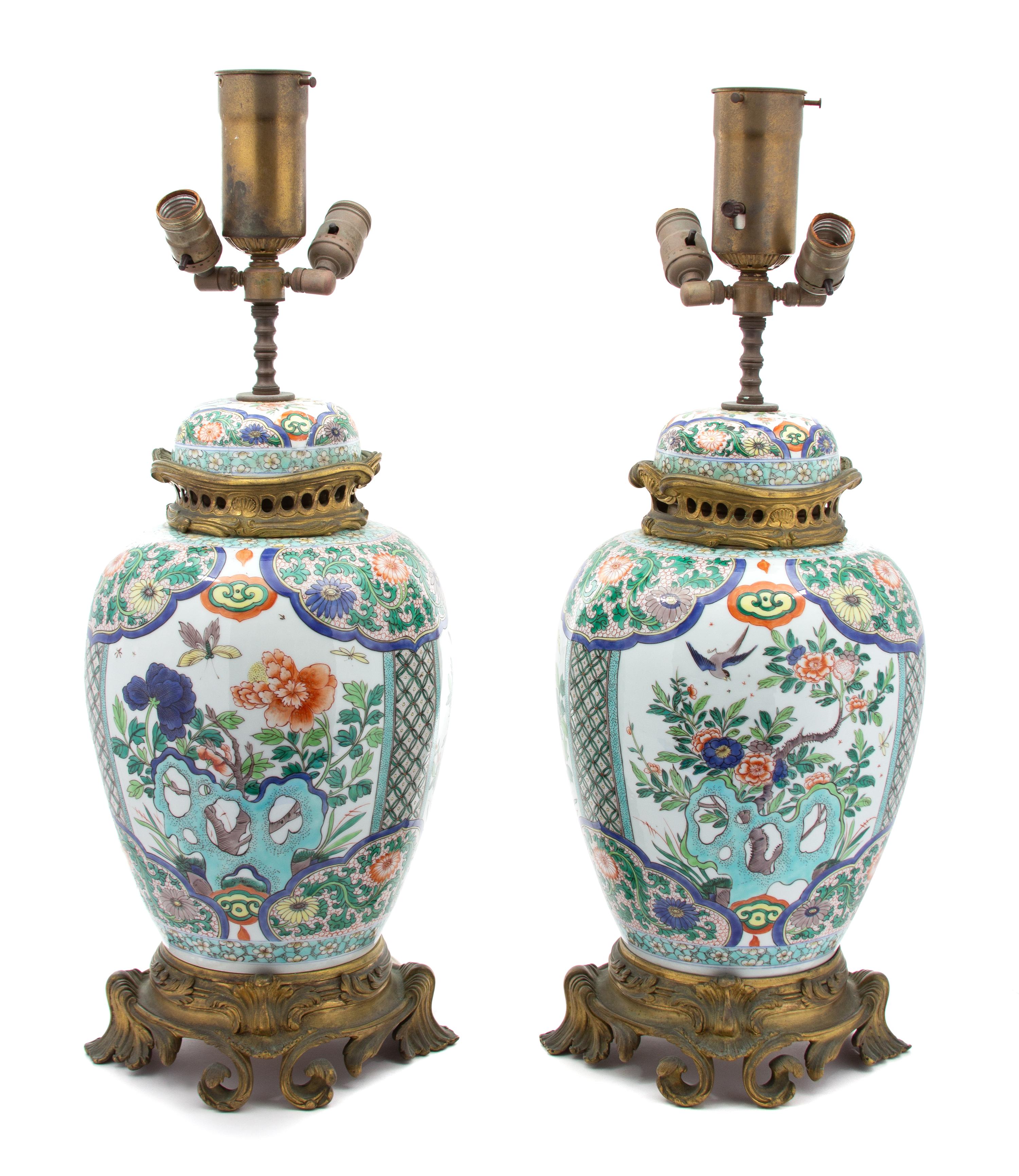 A Pair of Chinese Export Porcelain Vases Height overall 26 inches. — 19TH CENTURY