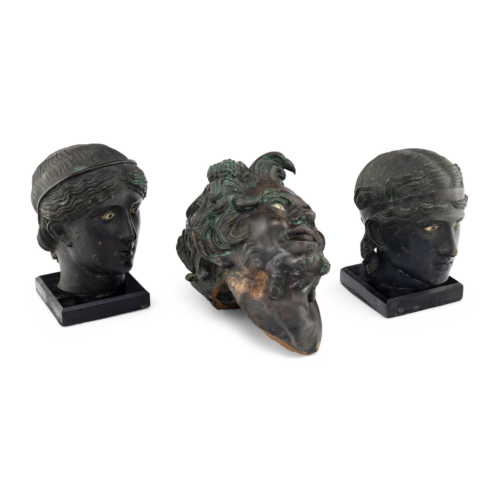 A Group of Three Greek Style Bronze Heads