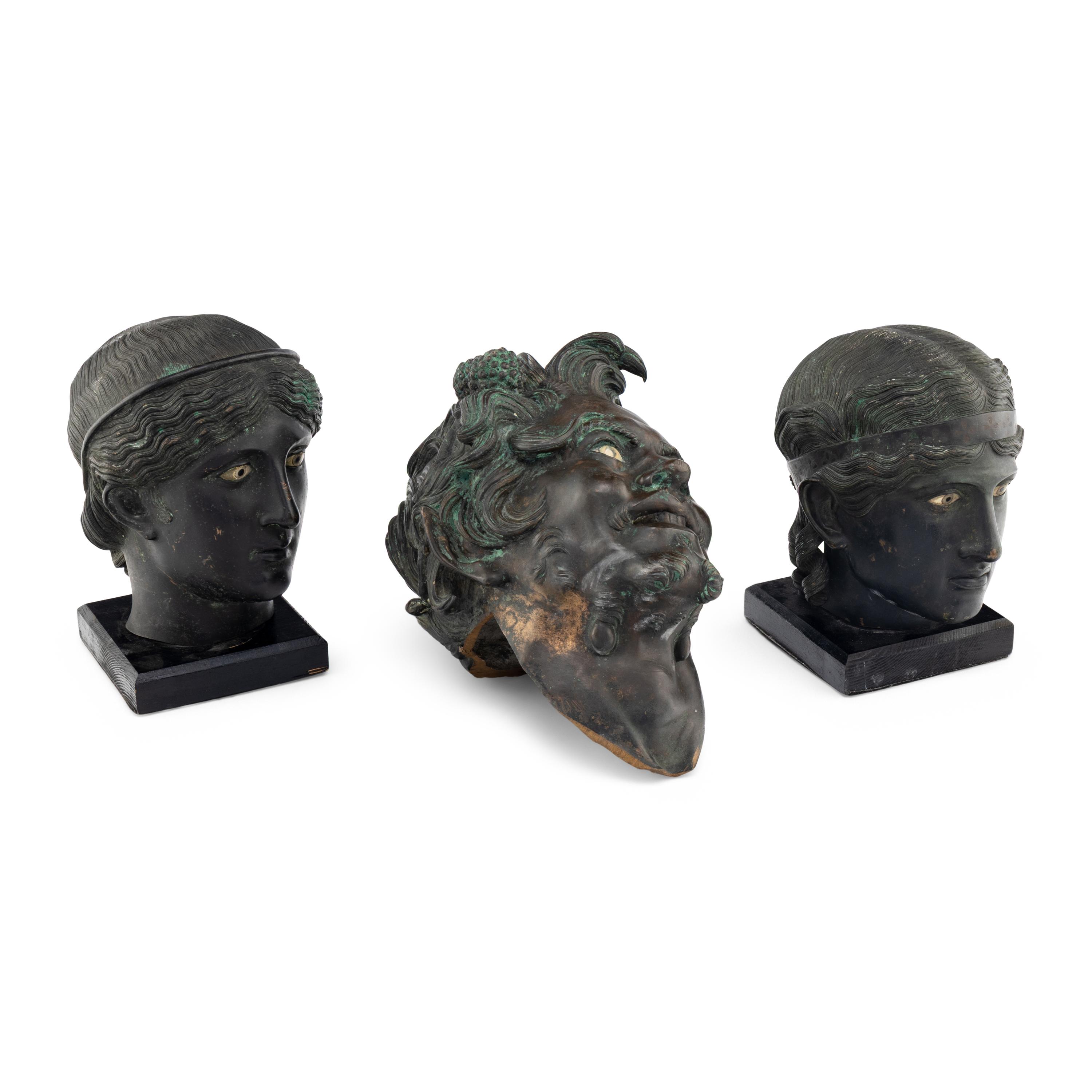 A Group of Three Greek Style Bronze Heads