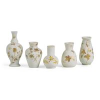 A Set of Five Thomas Webb Parcel-Gilt Milk Glass Holloware