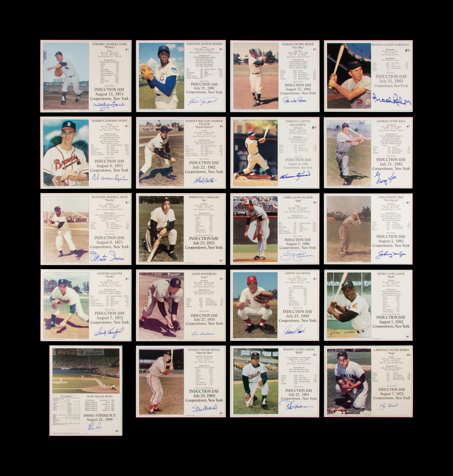 A Collection of Baseball Hall of Fame Signed Displays Including Ted Williams and Mickey Mantle