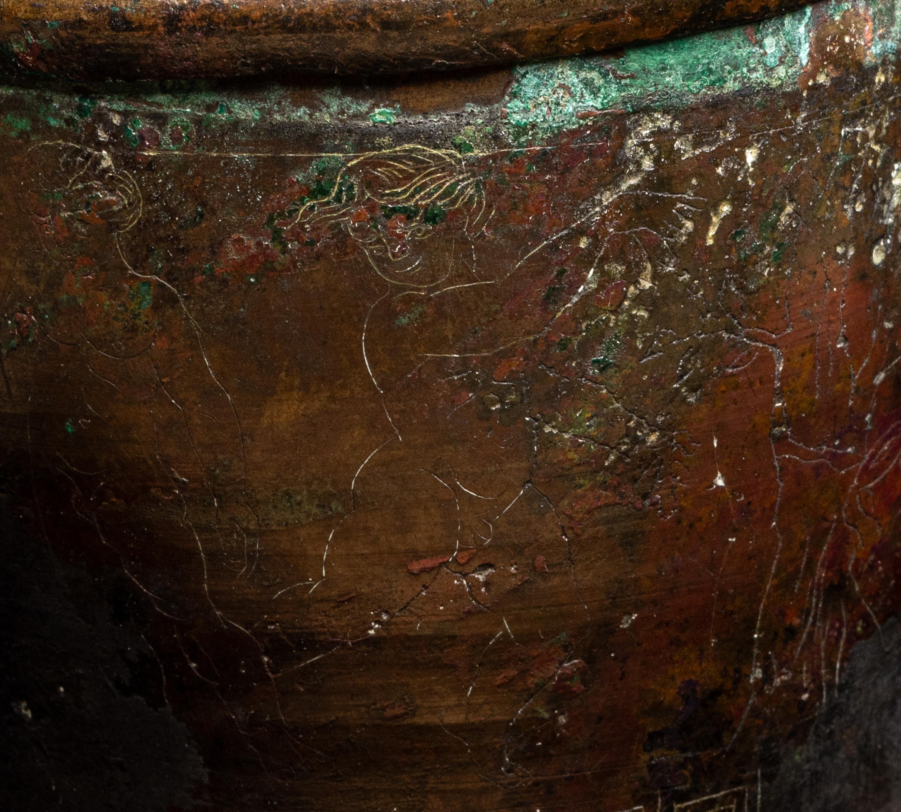 An Etruscan Bronze Lidded Pyxis with a Dionysiac Scene