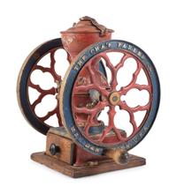 A Charles Parker No. 3000 Painted and Parcel Gilt Double-Wheeled Cast Iron Coffee Mill