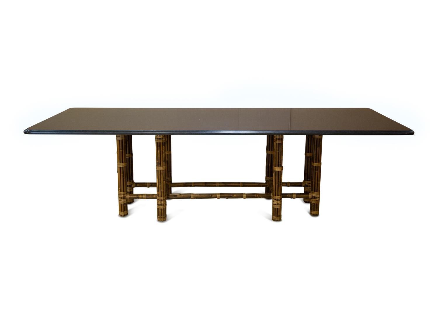 A McGuire Leather-Wrapped Bamboo Console Table with a Custom Black Granite Top