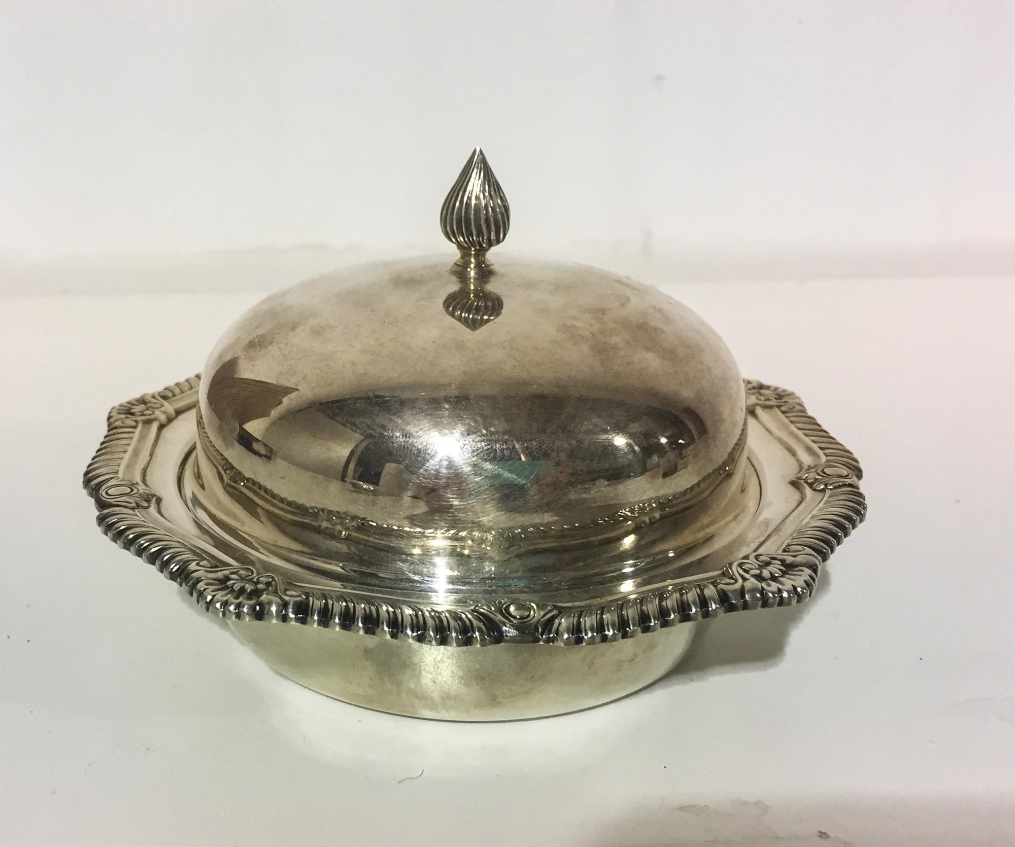 An Elizabeth II Silver Butter Dome, C.J. Vander Ltd., London, 1990, circular, with a gadrooned edge, lift-off cover and removable liner