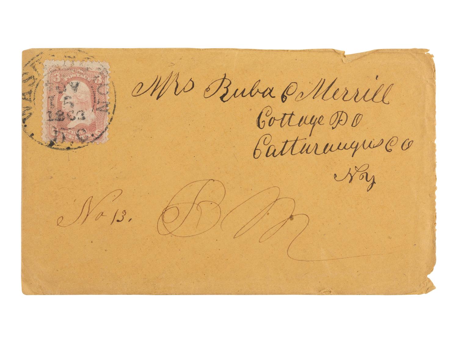 [LINCOLNIANA]. War-date soldier's lettersheet featuring "Ab'm Lincoln" bust portrait in purple.