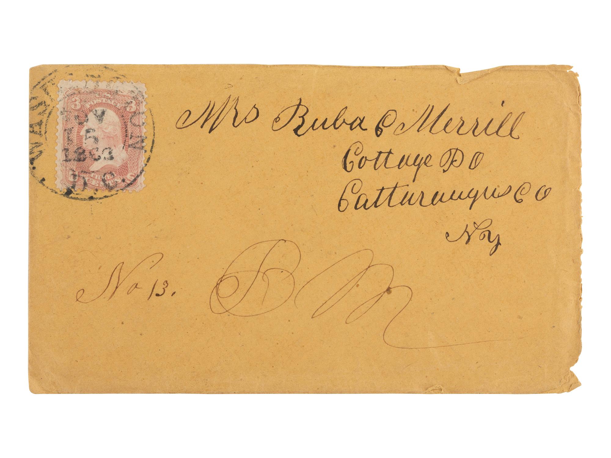 [LINCOLNIANA]. War-date soldier's lettersheet featuring "Ab'm Lincoln" bust portrait in purple.