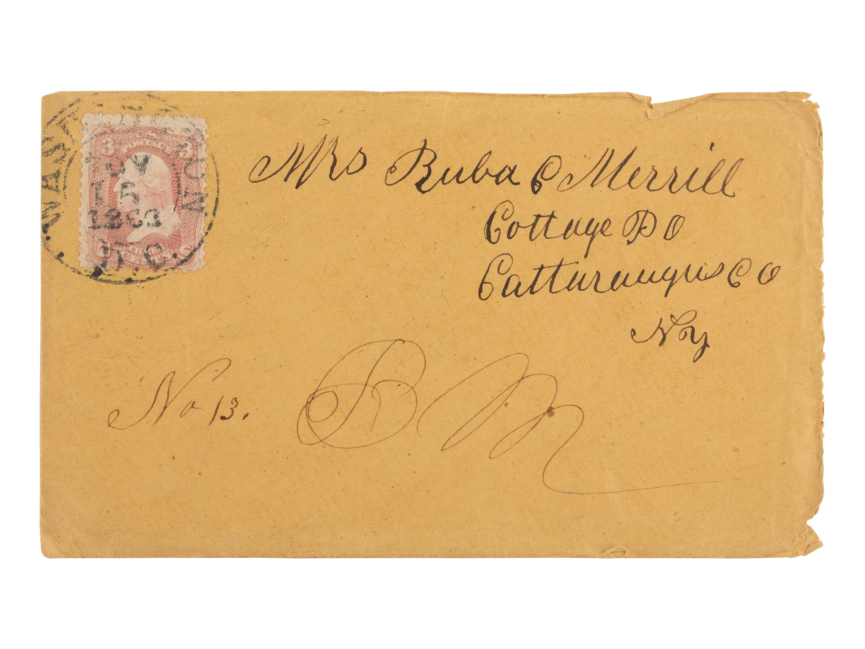 [LINCOLNIANA]. War-date soldier's lettersheet featuring "Ab'm Lincoln" bust portrait in purple.