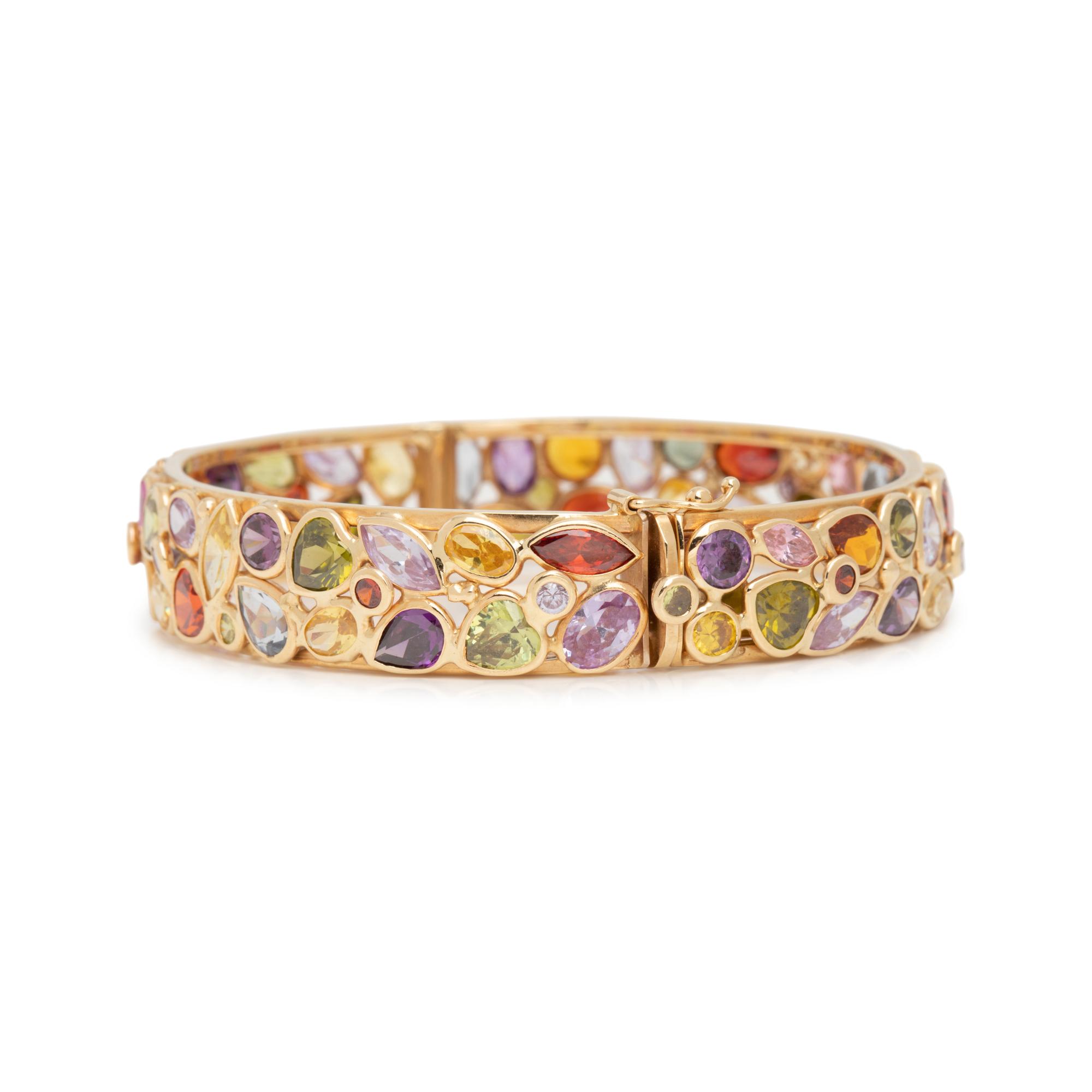 YELLOW GOLD AND MULTIGEM BANGLE BRACELET