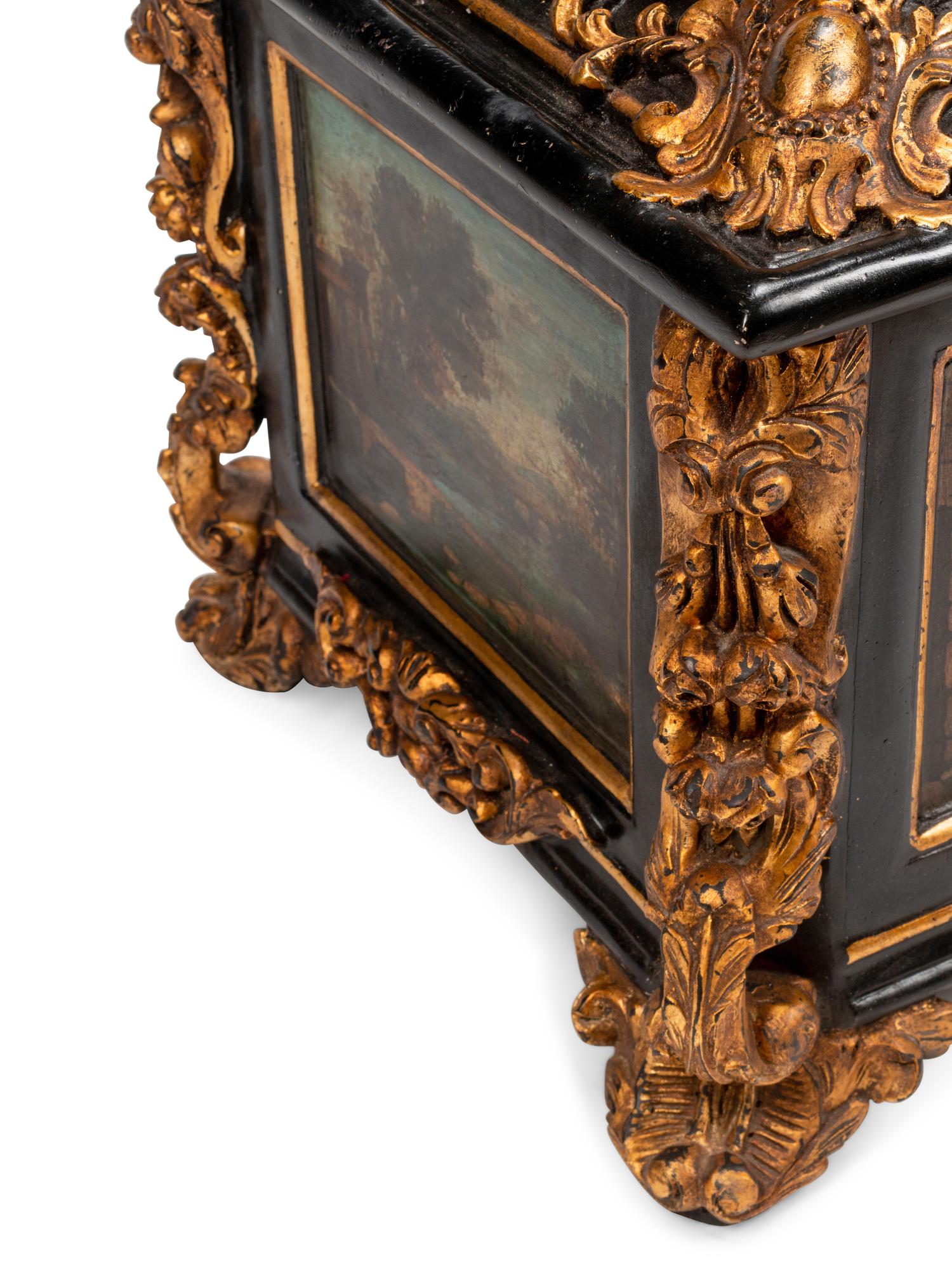 An Italian Baroque Style Painted and Parcel Gilt Table Casket