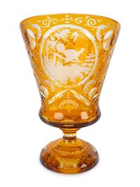 A Pair of Bohemian Amber Cut-to-Clear Footed Vases — 19TH/20TH CENTURY