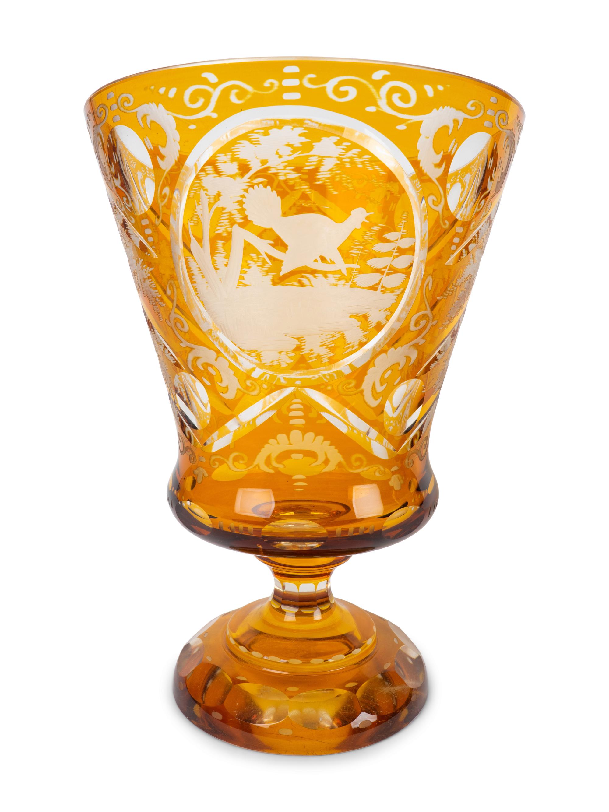 A Pair of Bohemian Amber Cut-to-Clear Footed Vases — 19TH/20TH CENTURY