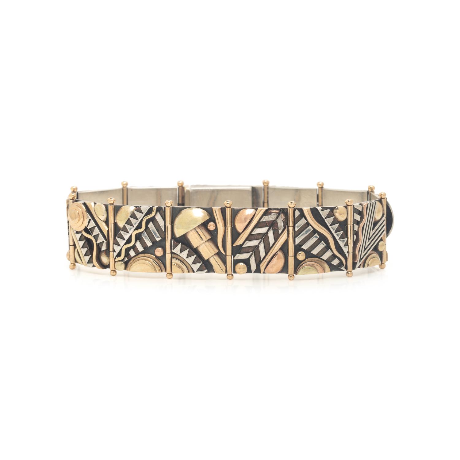 Aaron Macsai, Yellow Gold and Silver Geometric Bracelet