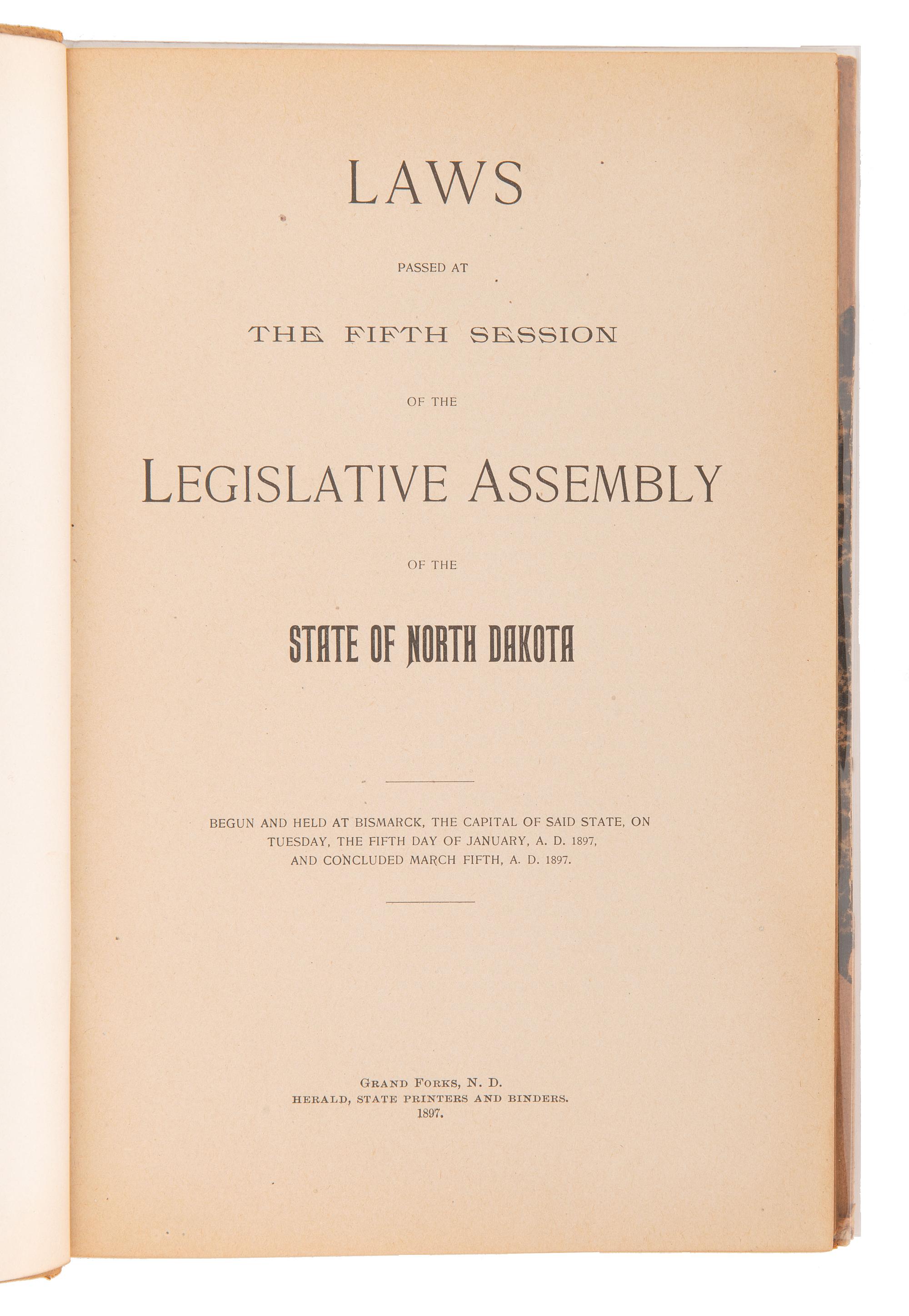 [NORTH DAKOTA]. A collection of early North Dakota legislative publications, comprising: