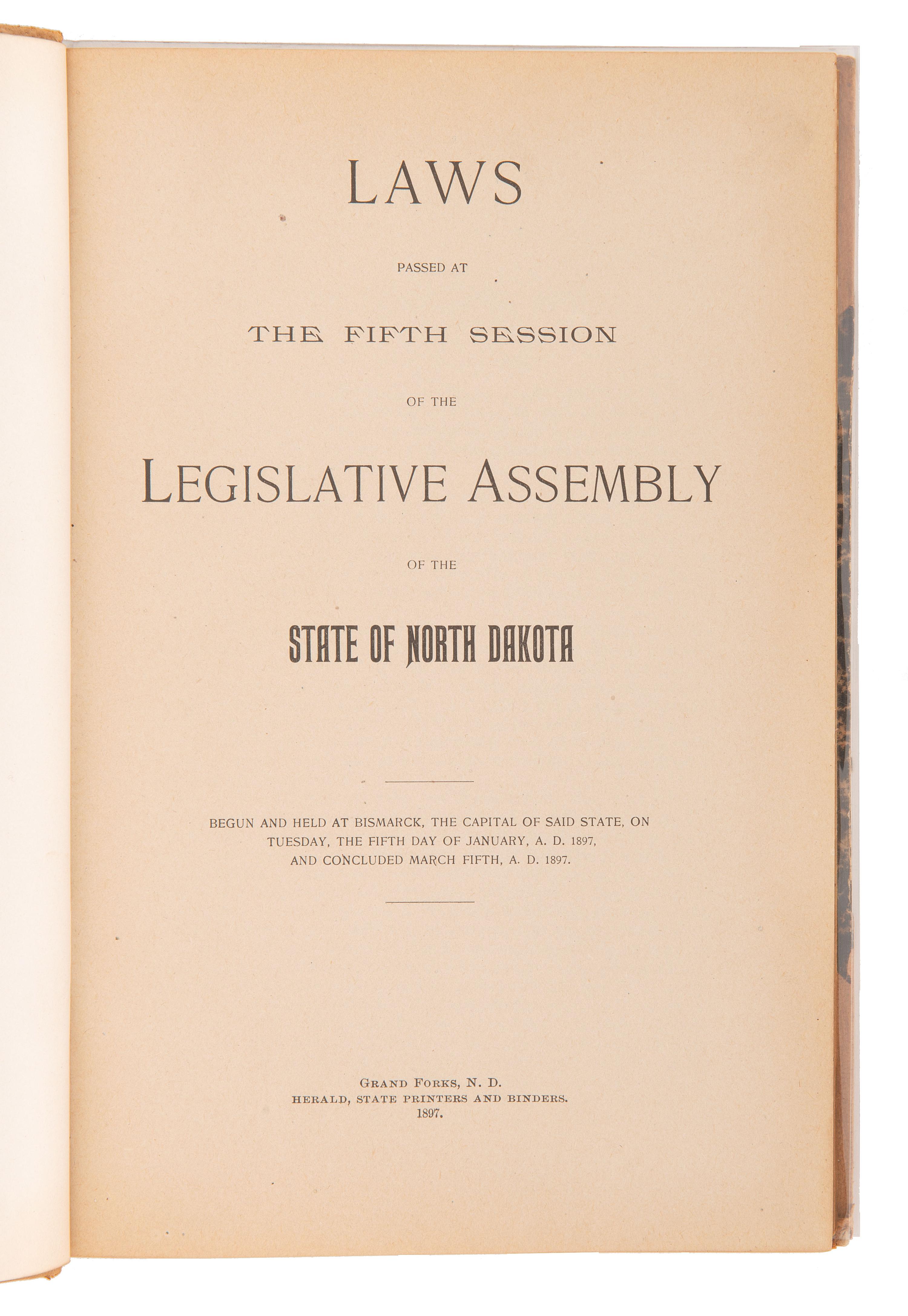 [NORTH DAKOTA]. A collection of early North Dakota legislative publications, comprising: