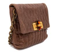 A Lanvin Chocolate Brown Leather Mini Pop Happy Crossbody Bag, 6.75" H x 7" W x 2" D; Strap Drop: up to 22.5".