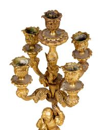 A Pair of Louis Philippe Gilt Bronze Five-Light Figural Candelabra
