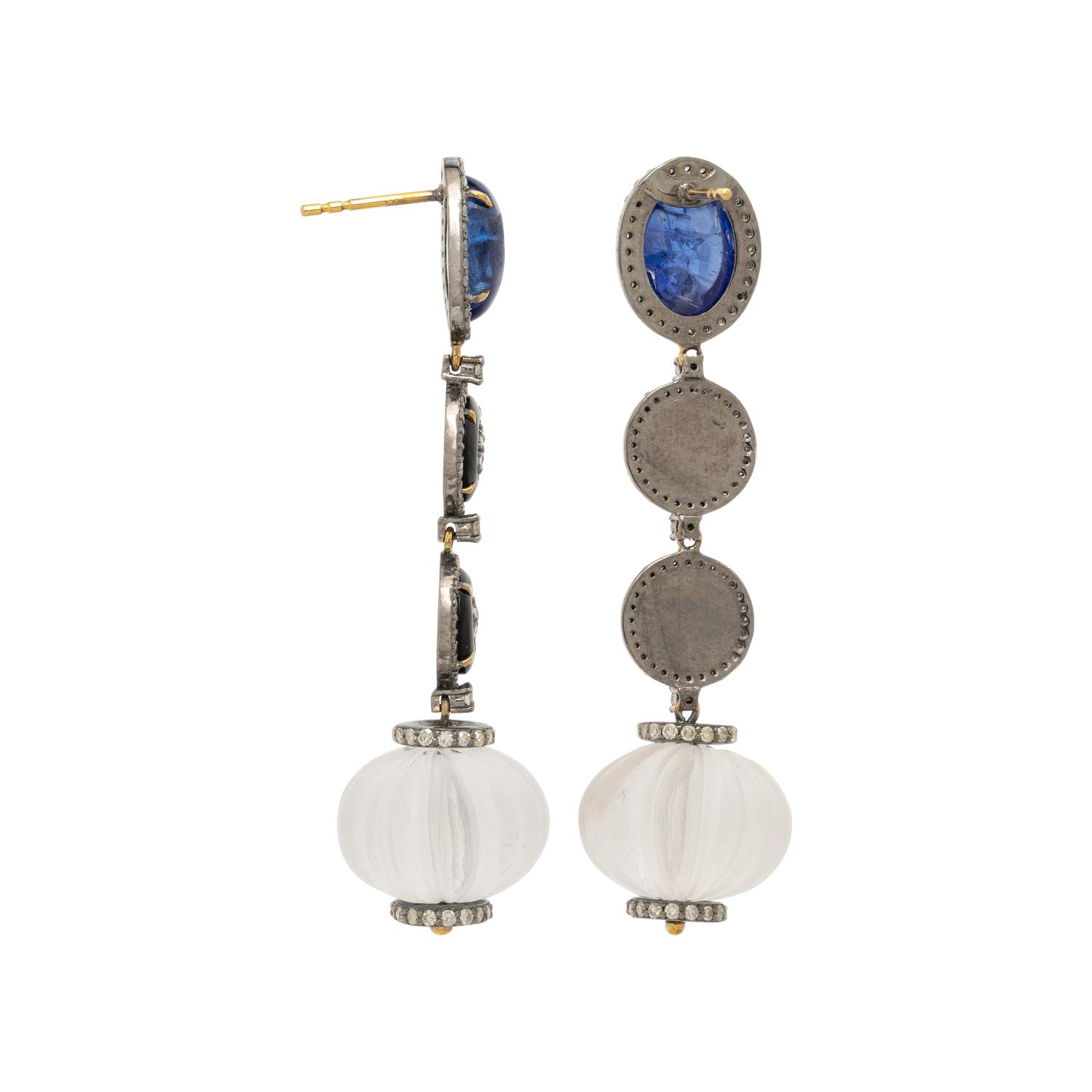 TANZANITE, BLACK ONYX, ROCK CRYSTAL, AND DIAMOND EARRINGS