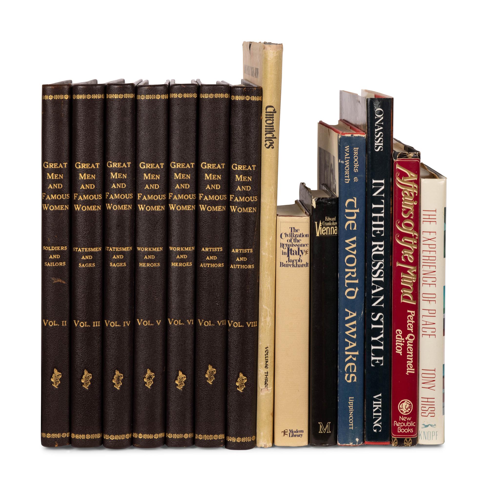 [KENNEDY ONASSIS, Jacqueline Bouvier (1929-1994), her copies]. A group of 7 works relating to history and culture from her library, including: