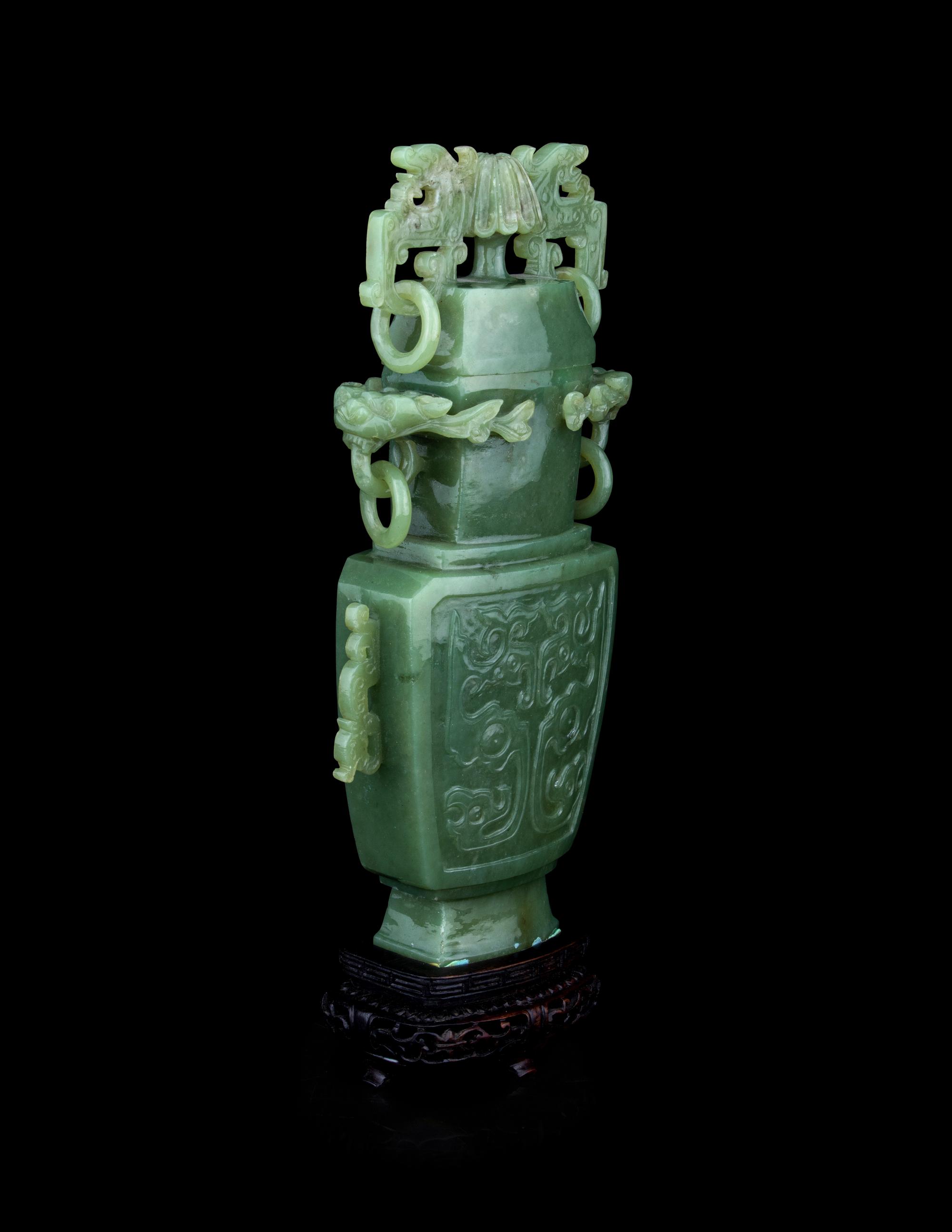 A Carved Celadon Jade Covered Vase