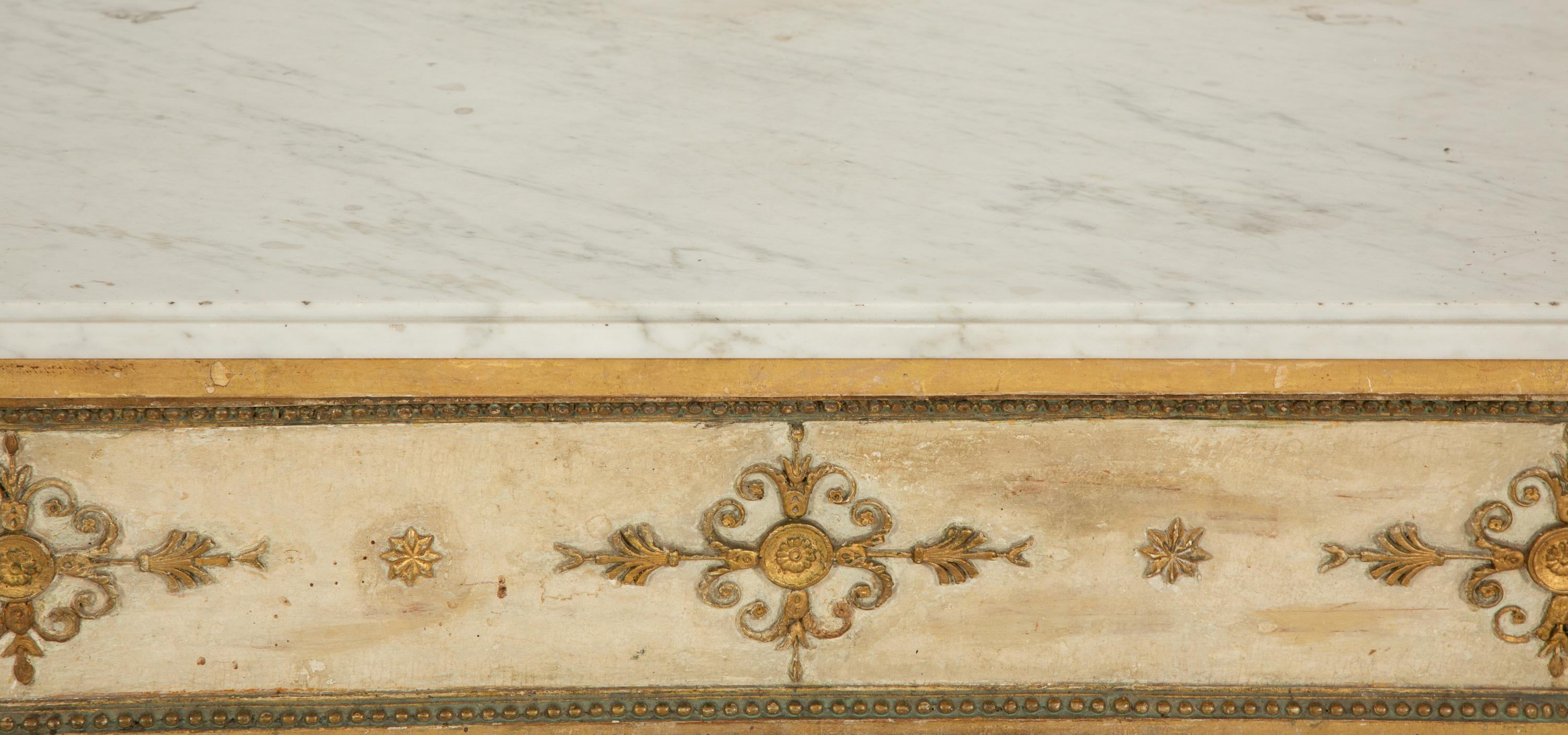 A Neoclassical Painted and Parcel Gilt Marble Top Console Table