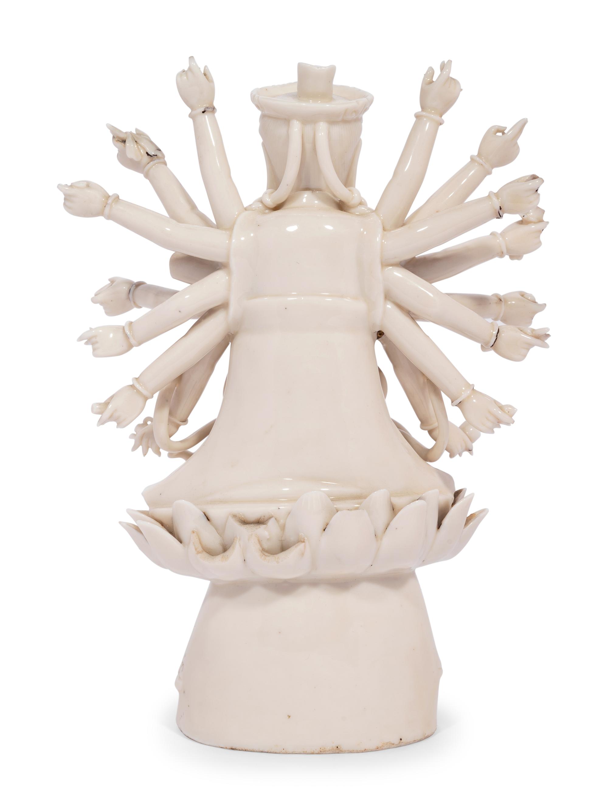 A Chinese Blanc-de-Chine Porcelain Figure of Multi-Armed Guanyin