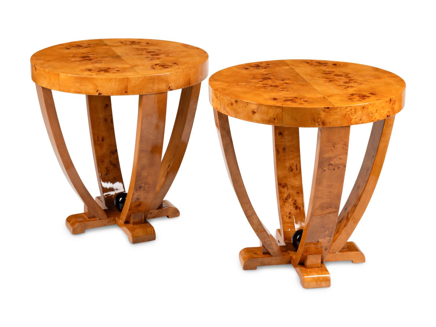 A Pair of Contemporary Burlwood Side Tables