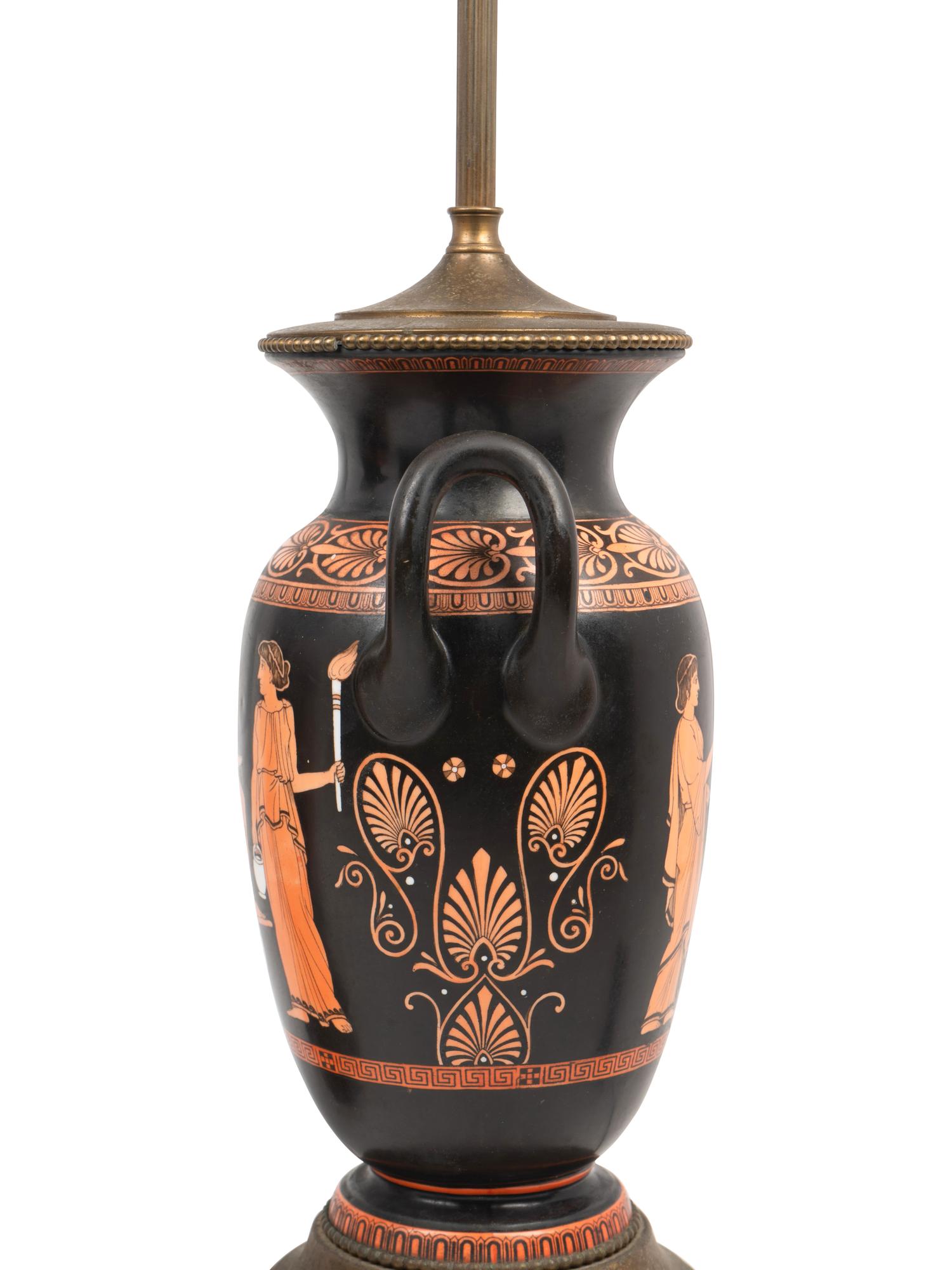 A Pair of Graeco-Roman Style Pottery Urns Mounted as Lamps